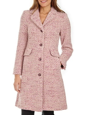 Donatella Long Plaid Wool Coats for Women with Belt and Stand Collar